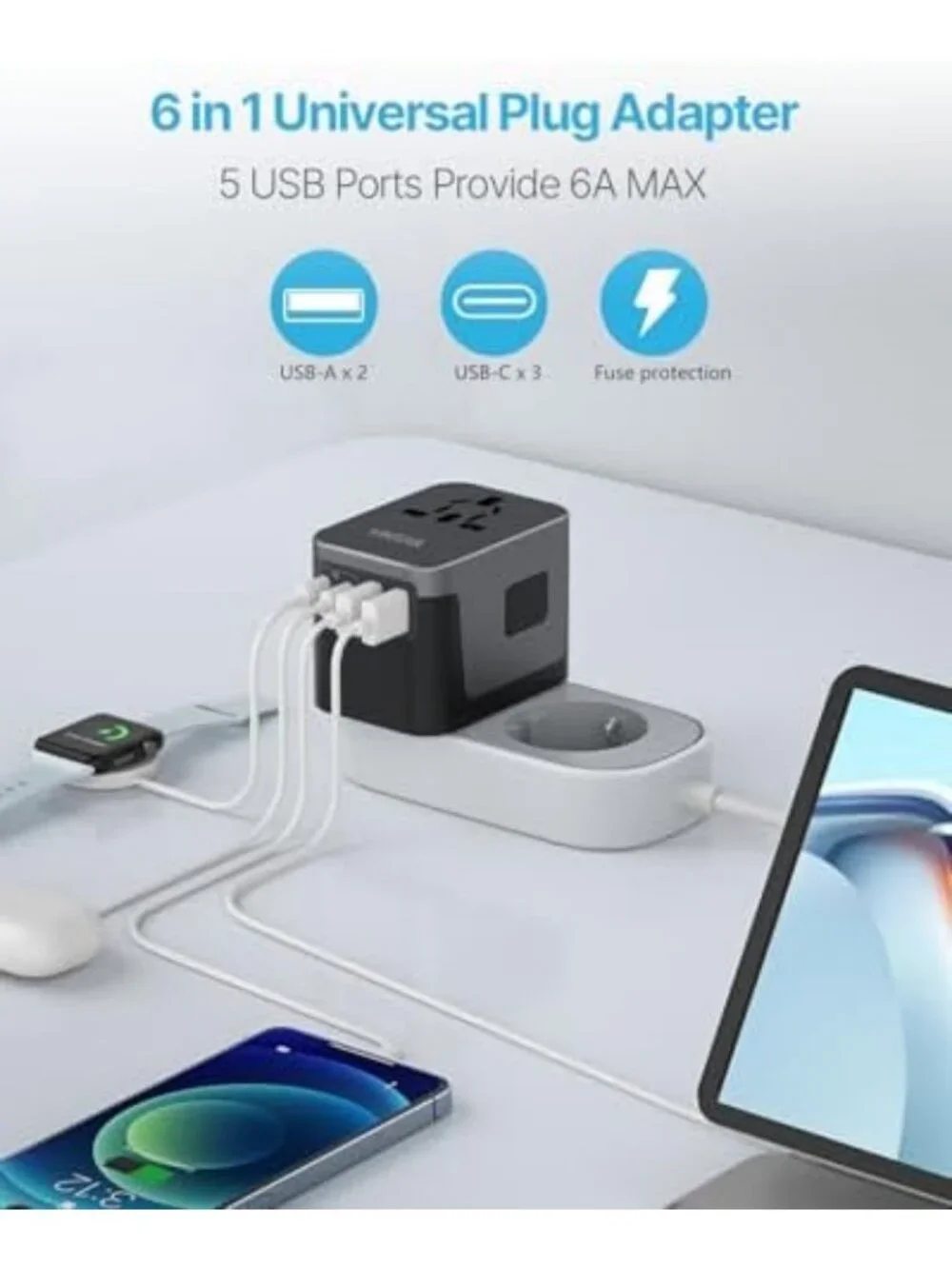 Universal Travel Adapter 30W, International Power Plug Converter for Worldwide